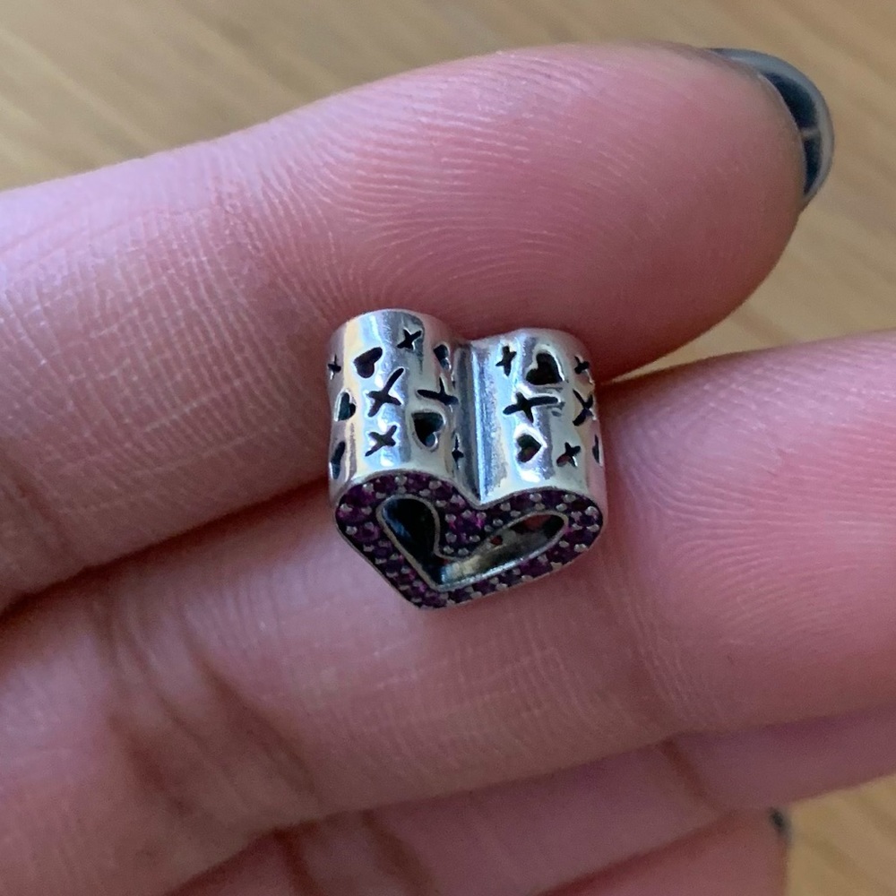 Retired Pandora Sparkling Ruby Red Freehand Heart… - image 8